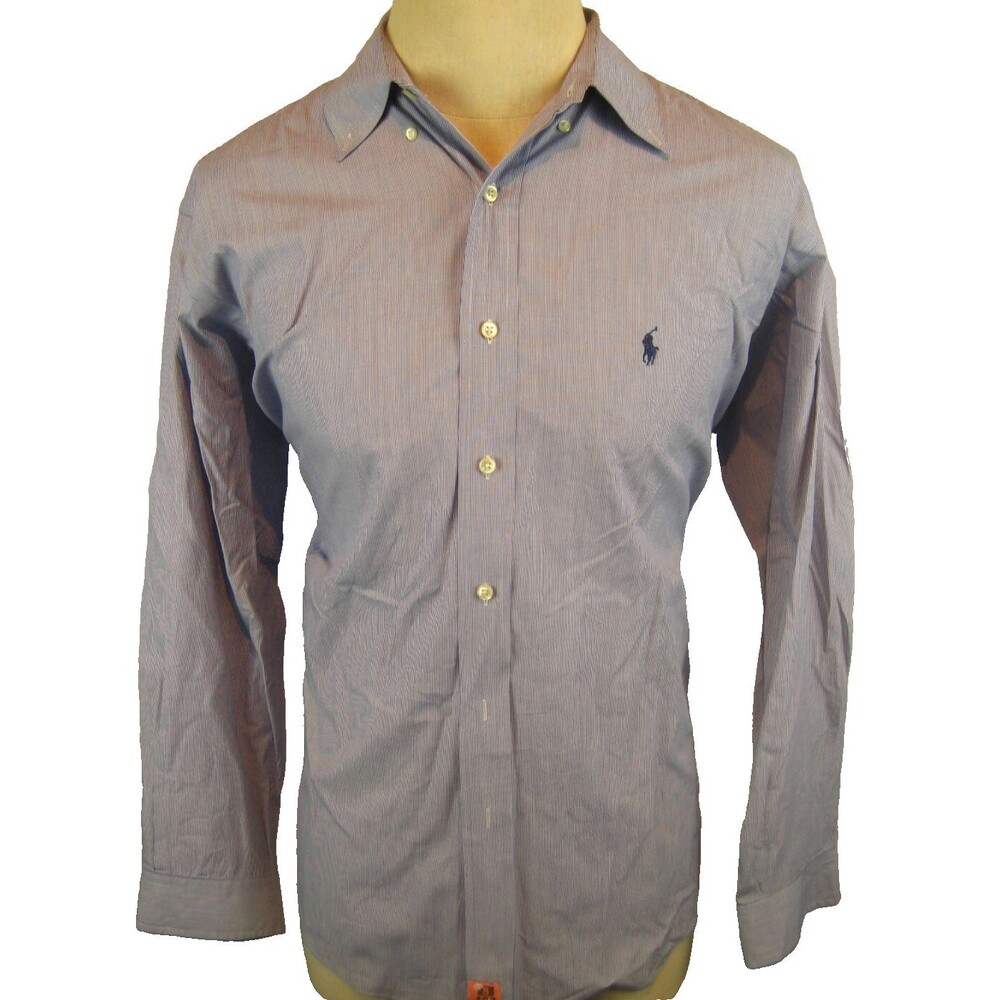 Mens Ralph Lauren Yarmouth Blue Stripe LS Cotton Casual Shirt sz 16.5x34/5